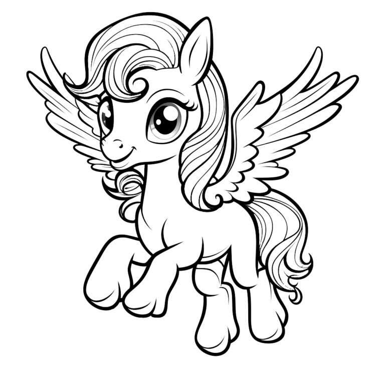 Coloring picture Fluffy Pegasus