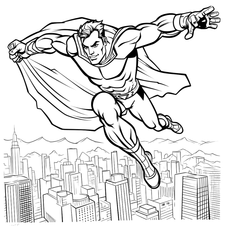 Flying superheroes coloring page