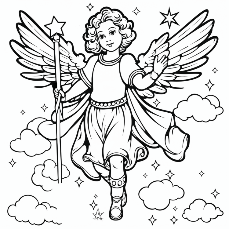 Flying angel coloring page