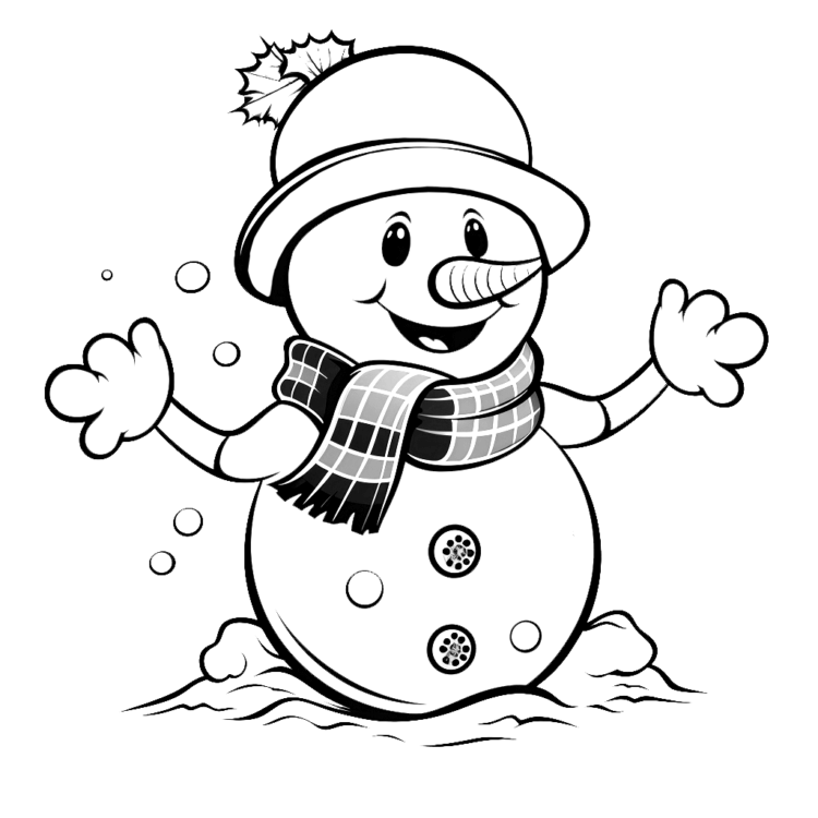 Coloring picture Cheerful snowman