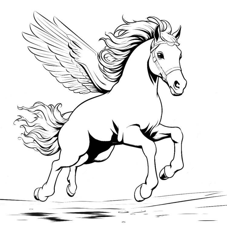 Dibujo para colorear de Pegaso galopante