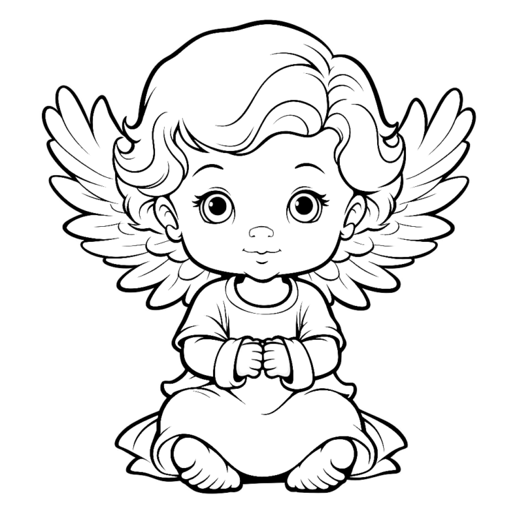 Dibujo para colorear Ángel alegre alado