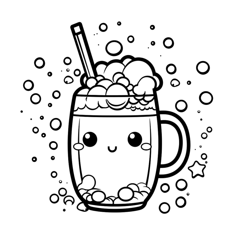 Dibujo para colorear Acogedora taza de té de burbujas