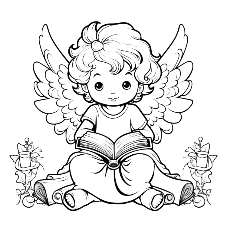 Página para colorear del ángel bendito
