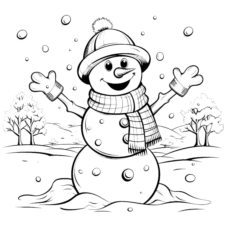 Happy snowman coloring page
