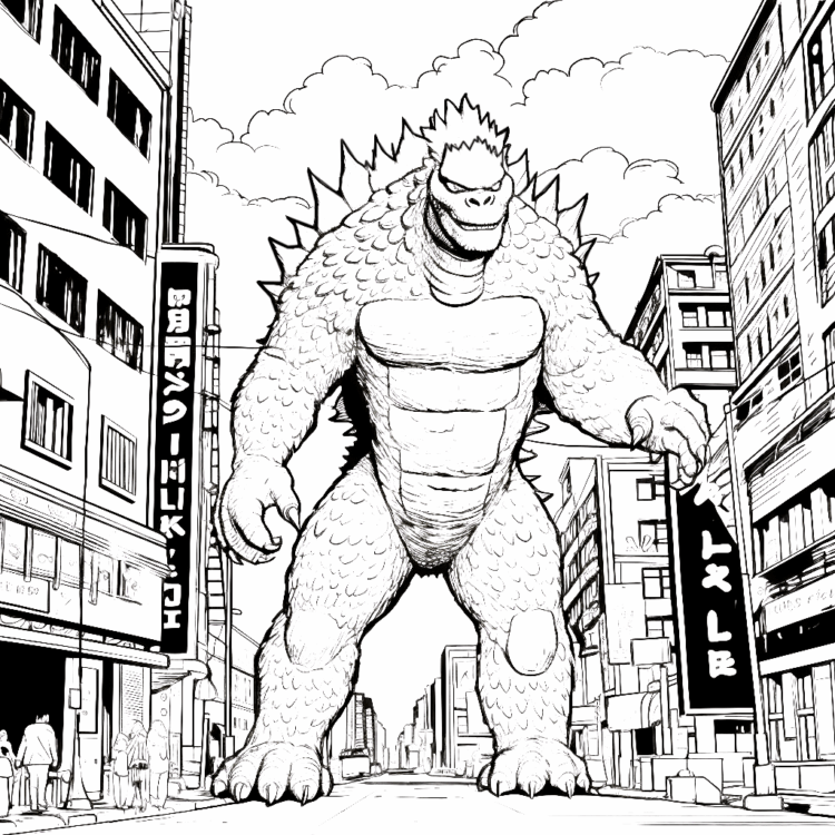 Ausmalbild Großer und mächtiger Godzilla