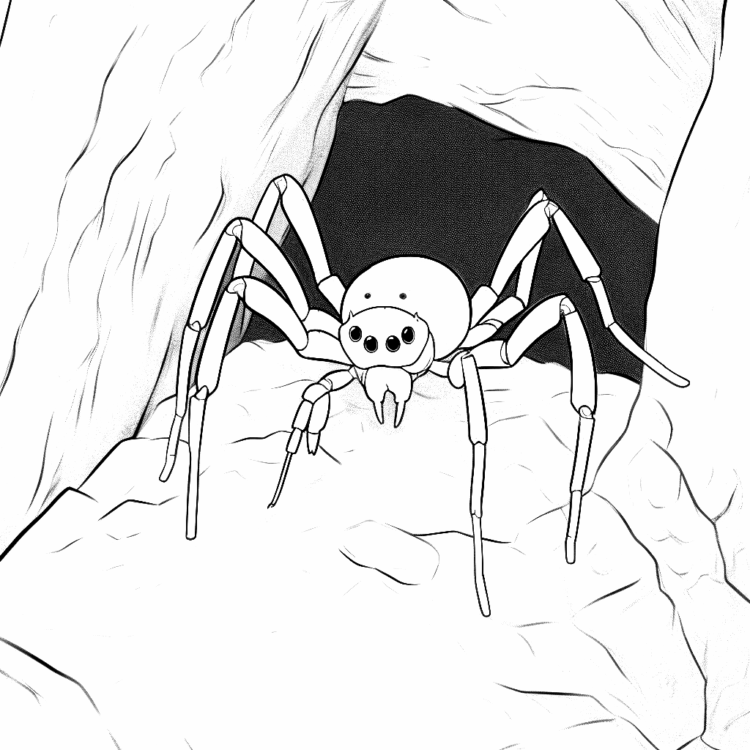 Dibujo para colorear agujero de cueva y araña