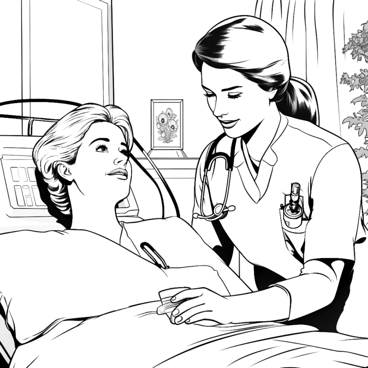 Coloring picture nurse and patient