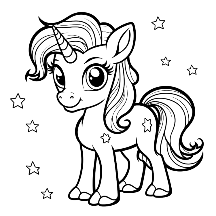 Dibujo para colorear unicornio claro