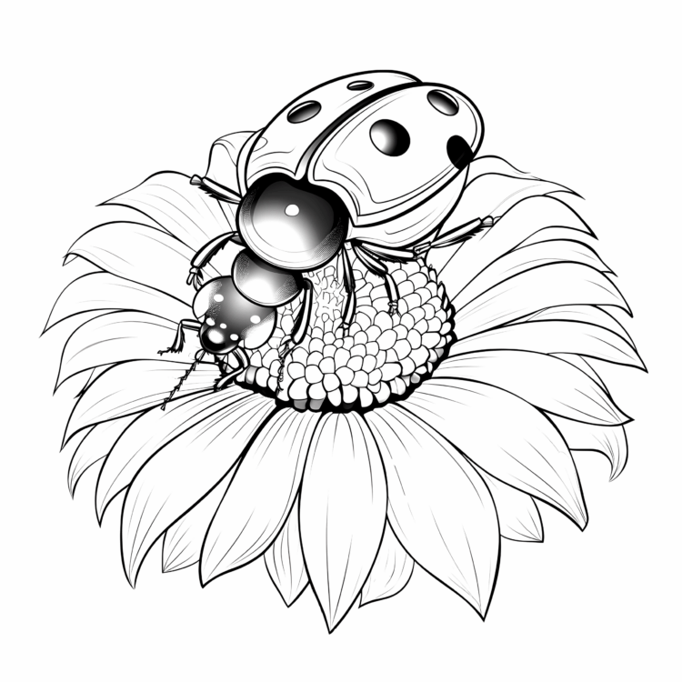 Ausmalbild Marienkäfer in Sonnenblume