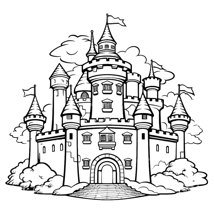 Ausmalbild Mittel Elegantes Schloss