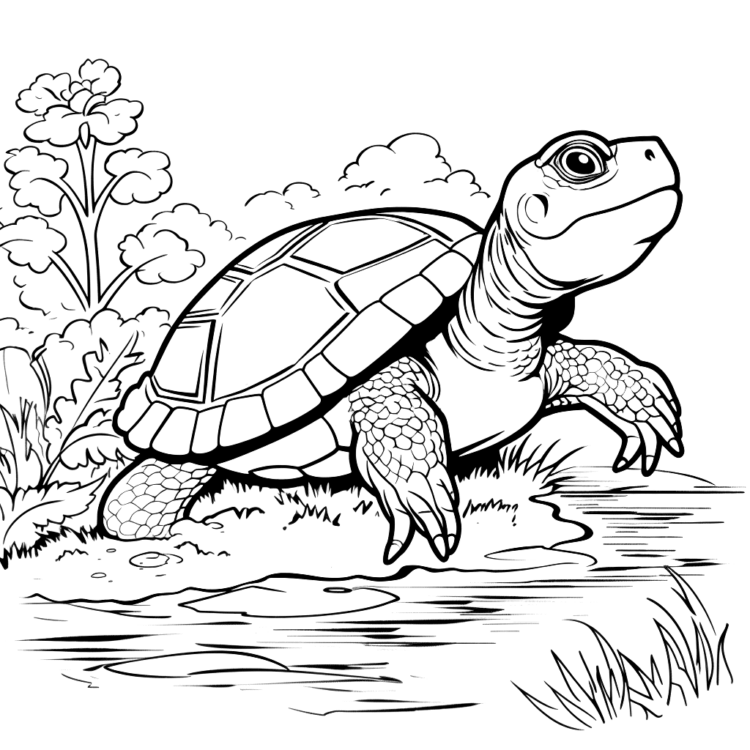 Coloring picture middle turtle