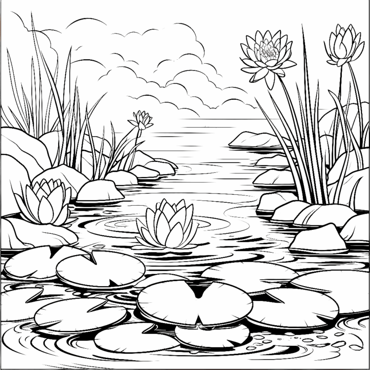 Coloring picture middle water lily