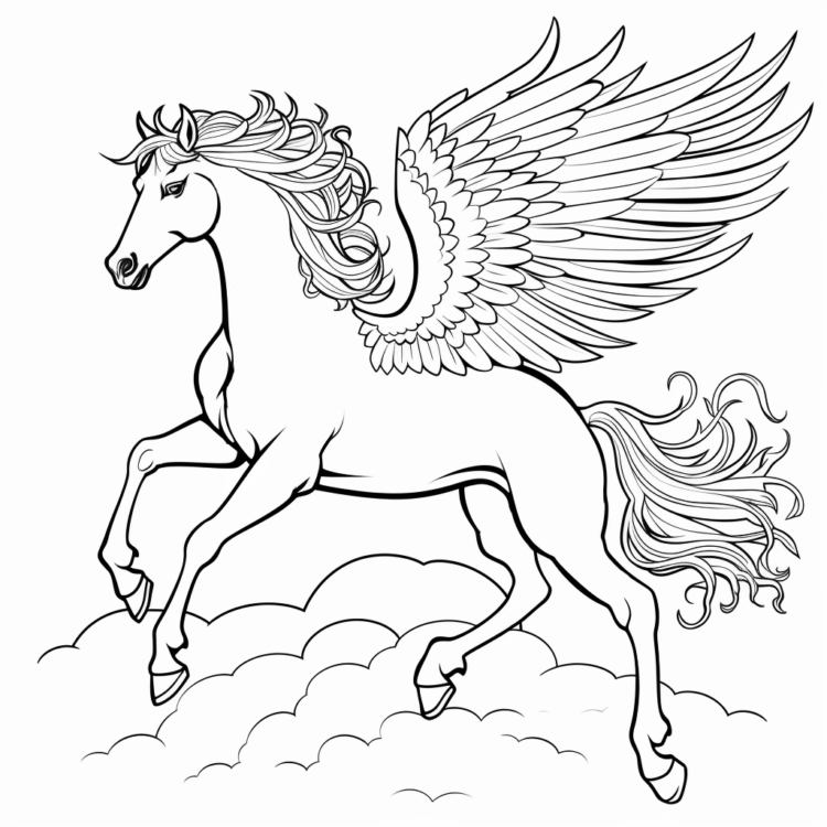 Dibujo para colorear Pegaso galopando