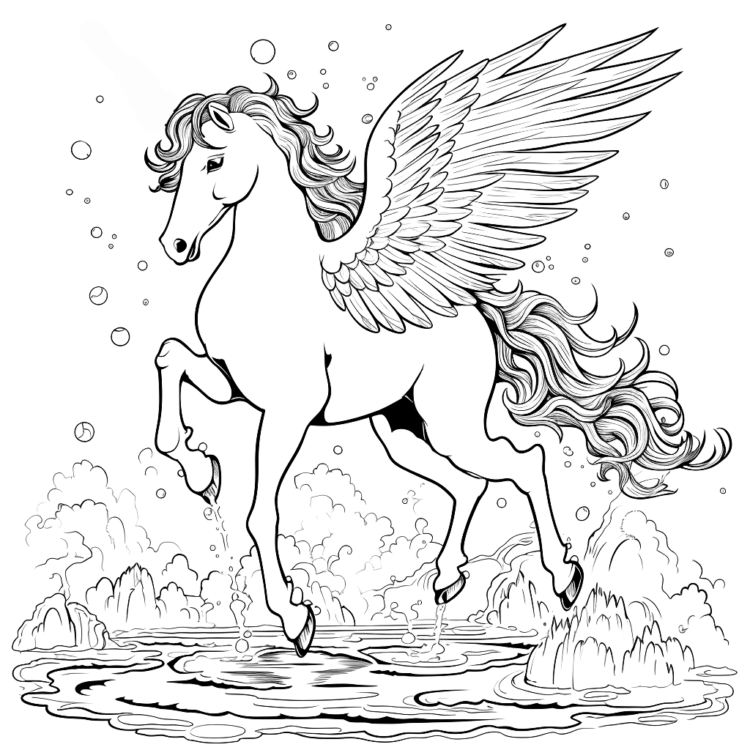 Dibujo para colorear Pegaso en el agua
