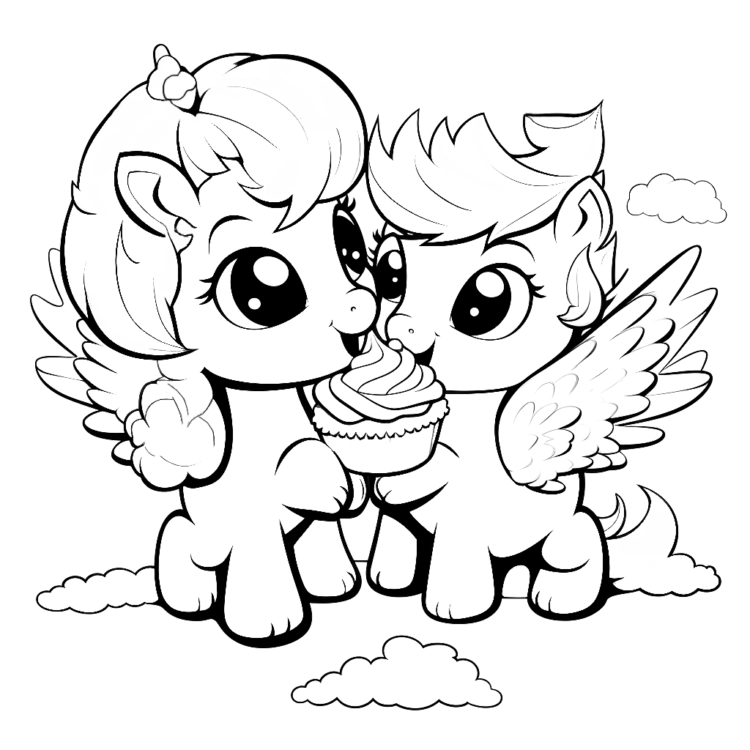 Dibujo para colorear Pegaso y amigo