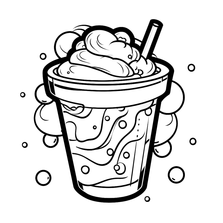 Dibujo para colorear copo de nieve té de burbujas