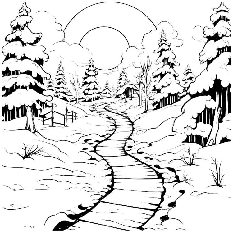 Dibujo para colorear paisaje nevado