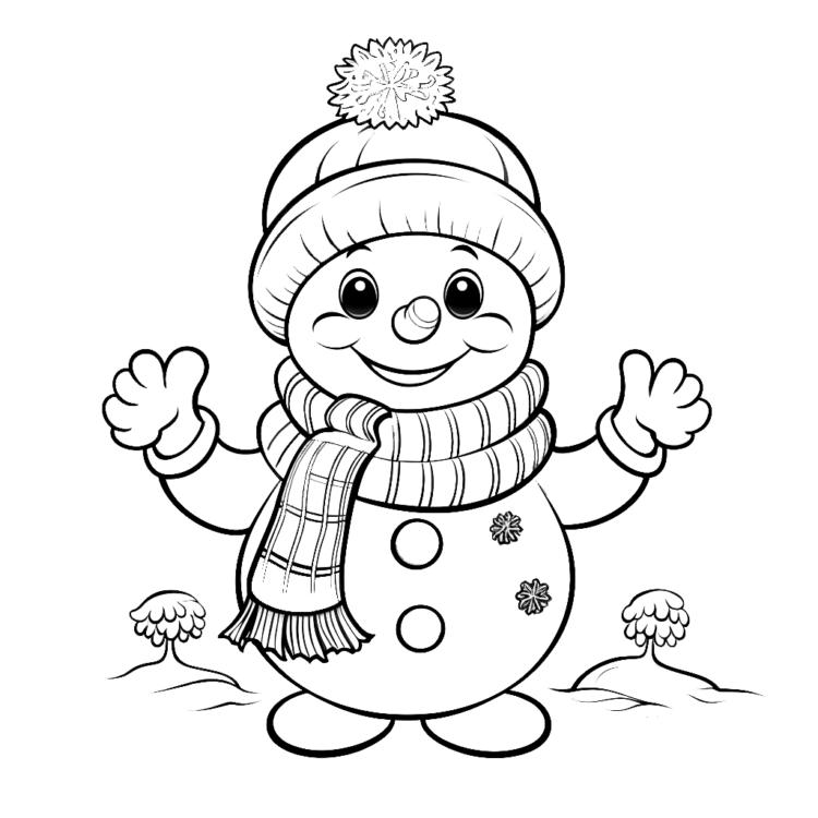 Ausmalbild Schneemann mit Fäustlingen