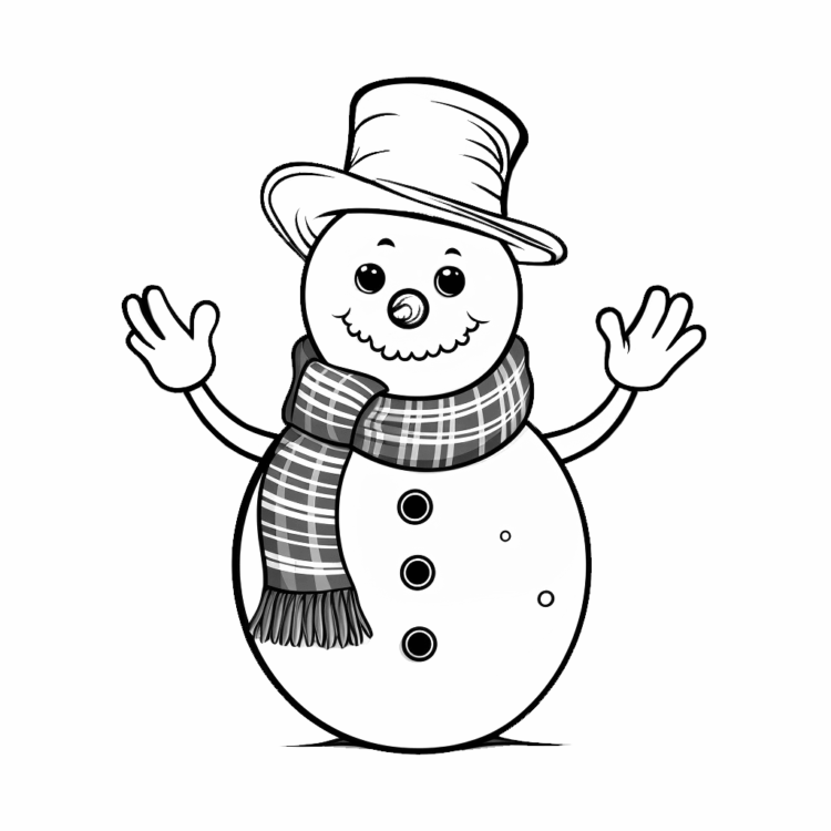 Dibujo para colorear muñeco de nieve con sombrero