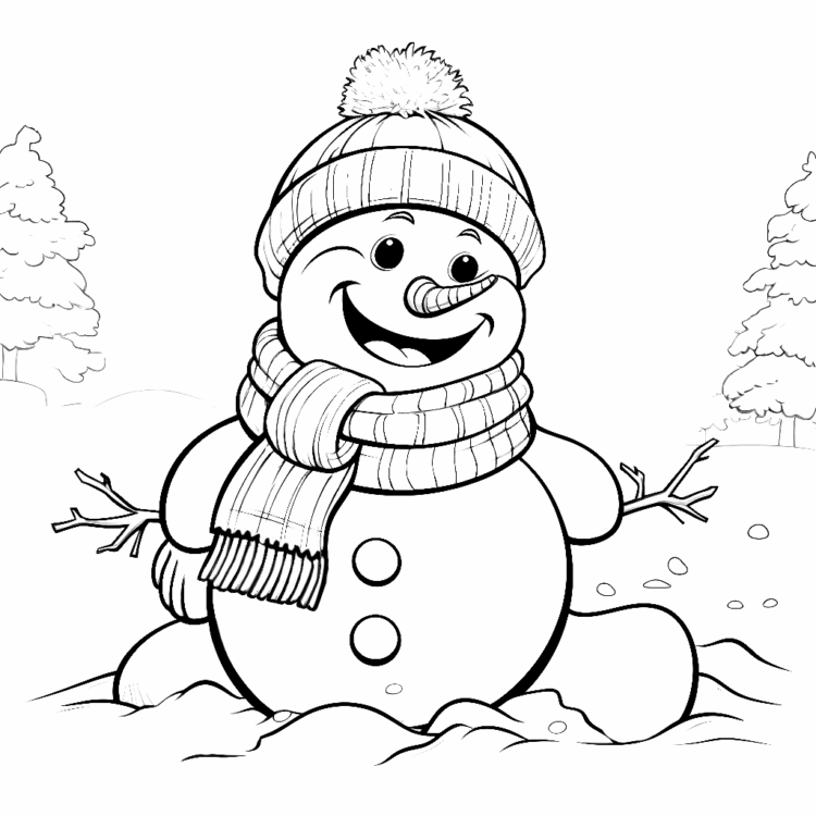 Ausmalbild Schneemann mit Karottennase