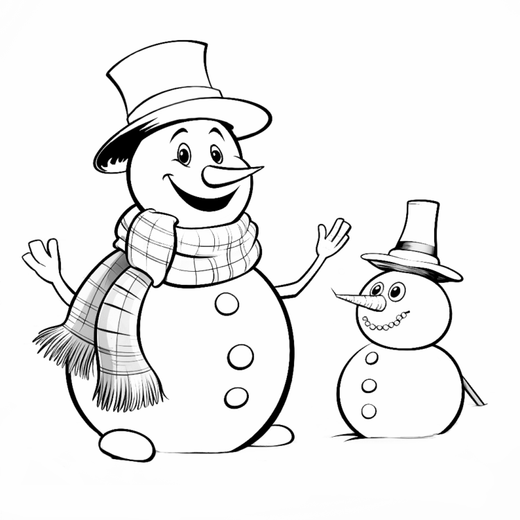 Ausmalbild Schneemann mit Schal und Mütze