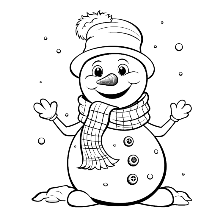Dibujo para colorear muñeco de nieve con dos brazos