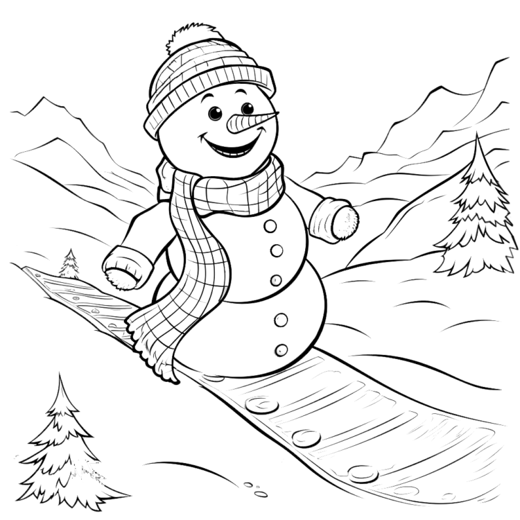 Página para colorear del gorro de Papá Noel muñeco de nieve