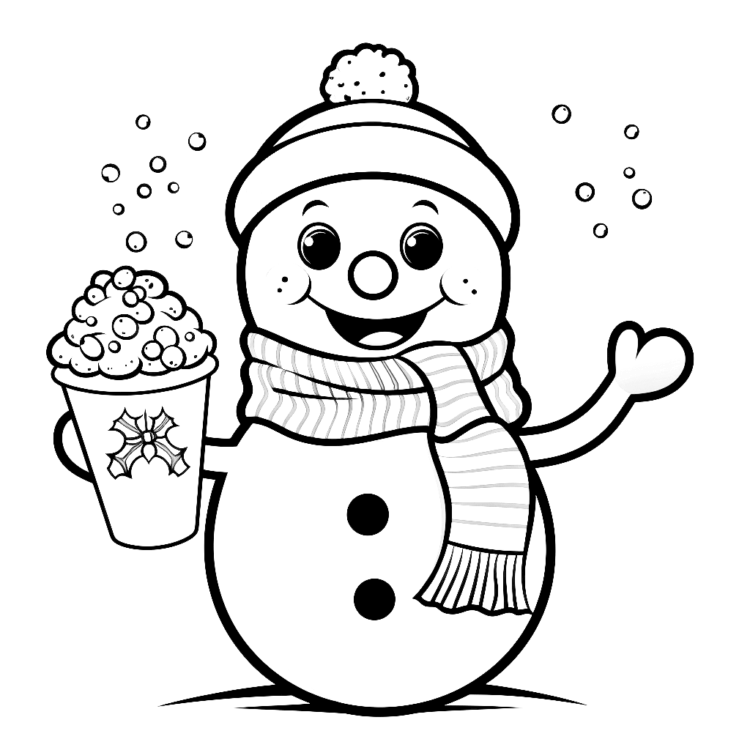 Dibujo para colorear muñeco de nieve y palomitas
