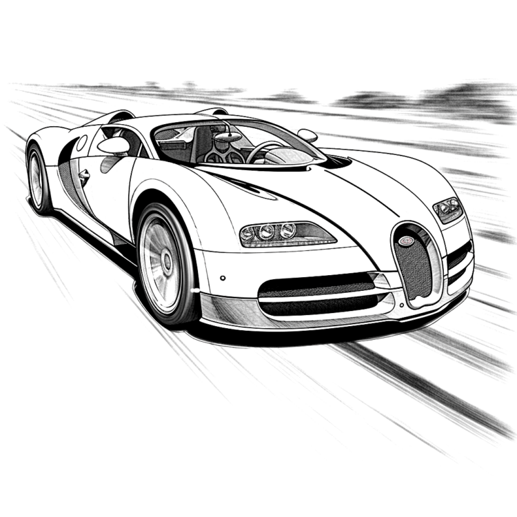 Coloring picture Fast Bugatti racing driver