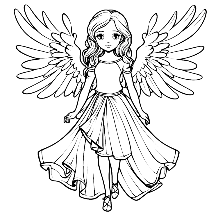 Guardian angel with wings coloring page