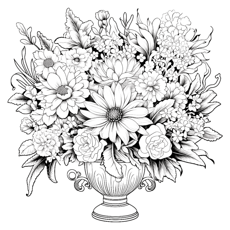 Ausmalbild Schwer Blume und Vase