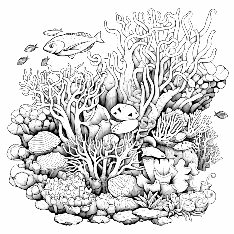 Dibujo para colorear escena submarina pesada