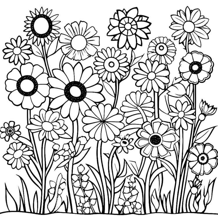 Ausmalbild Schwer Vielfalt der Blumen