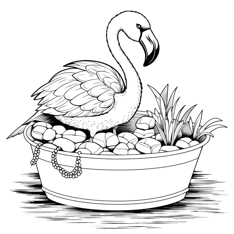 Ausmalbild Schwimmender Flamingo