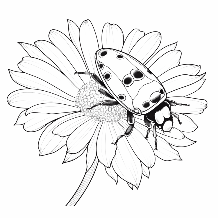 Ausmalbild Sonnenblume und Marienkäfer