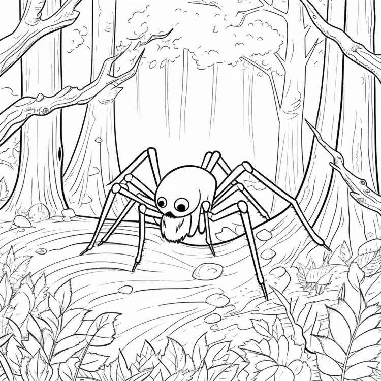 Dibujo para colorear araña y naturaleza