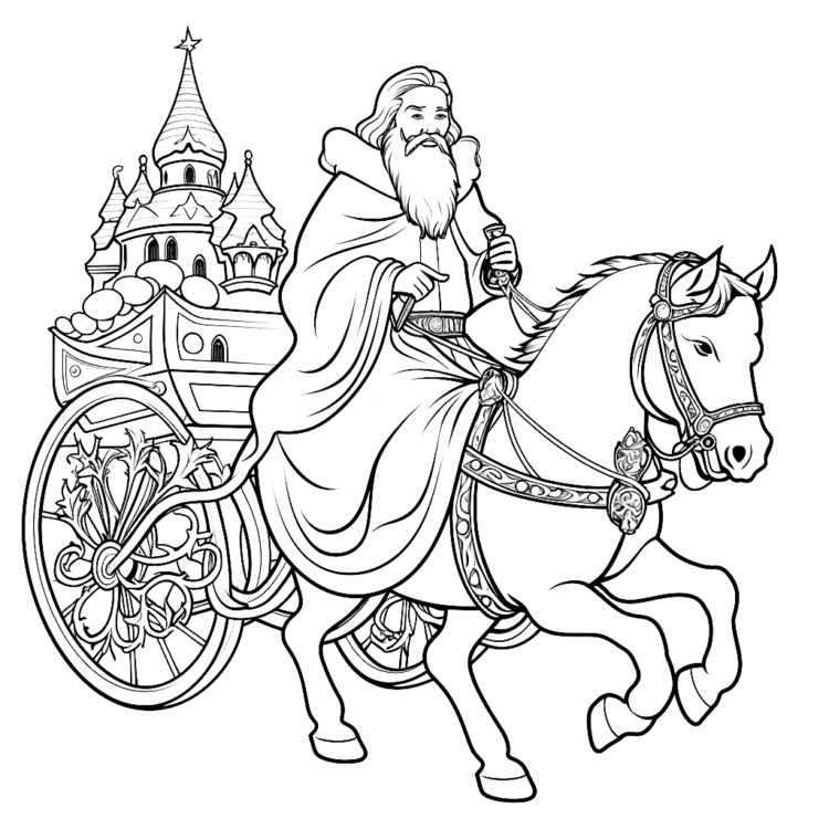 Coloring picture St. Nicholas and carriage