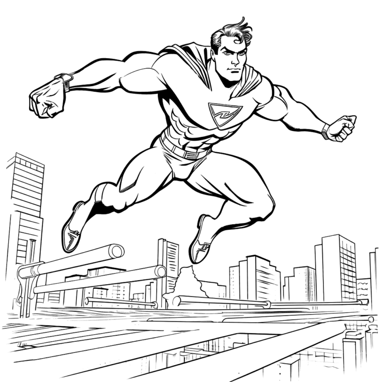 Ausmalbild Superhelden in der Luft