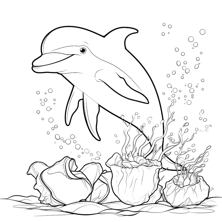 Dibujo para colorear delfín submarino