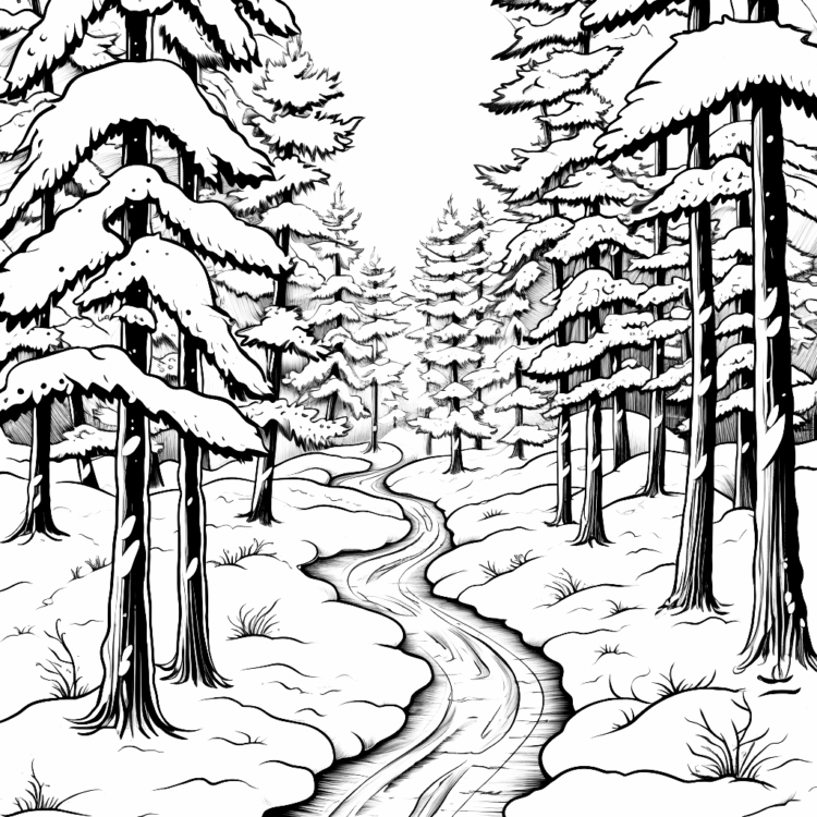 Dibujo para colorear bosque nevado