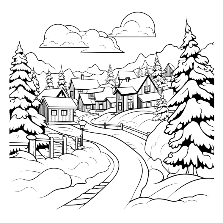 Dibujo para colorear invierno nevado