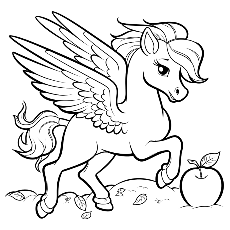 Ausmalbild Wald Pegasus