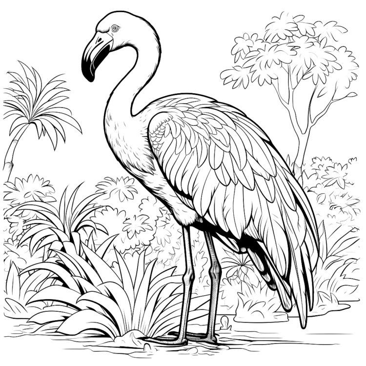 Ausmalbild Wald Flamingo