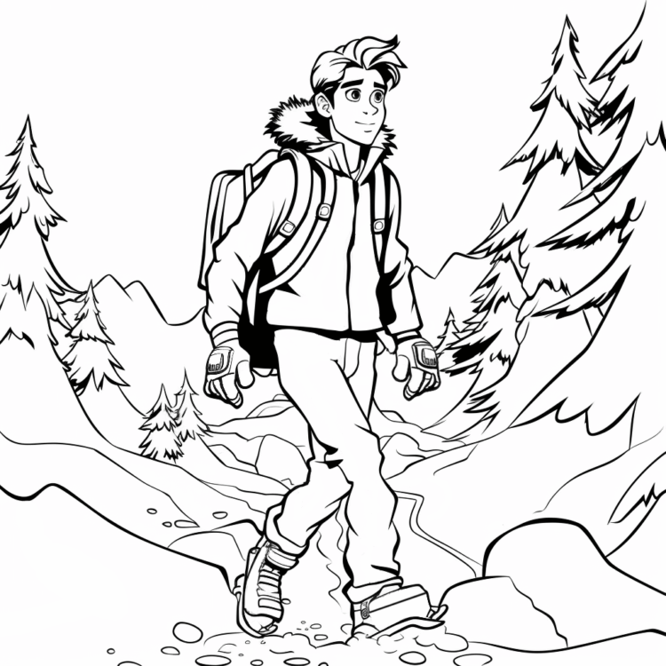 Dibujo para colorear aventura invernal