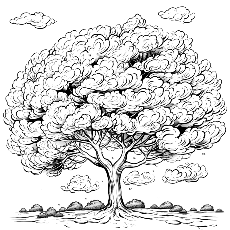 Nubes y árbol