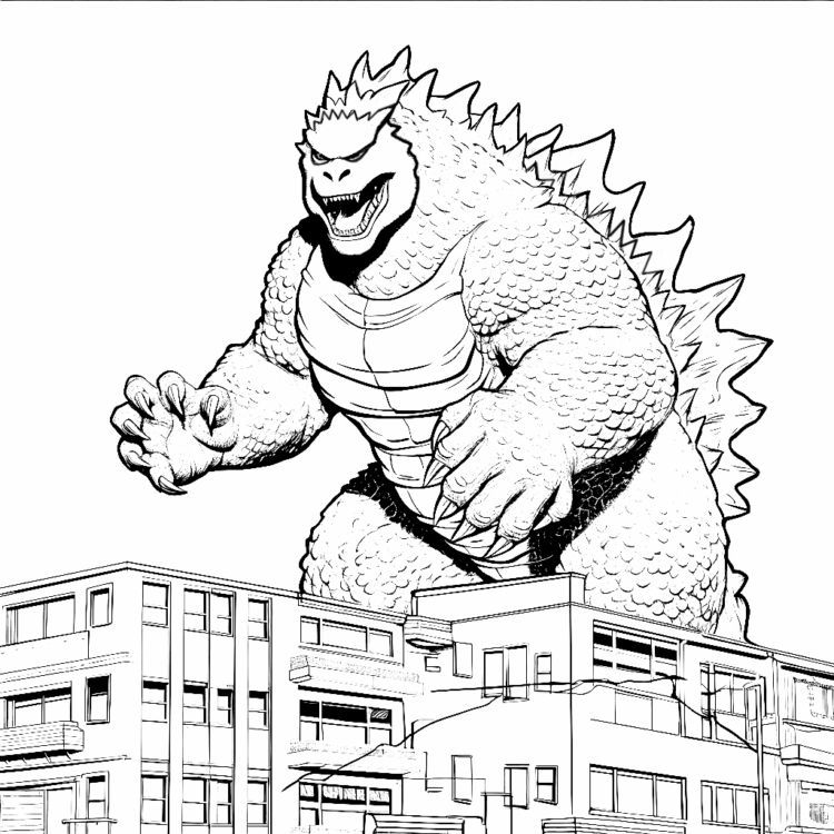Coloring picture Angry Godzilla