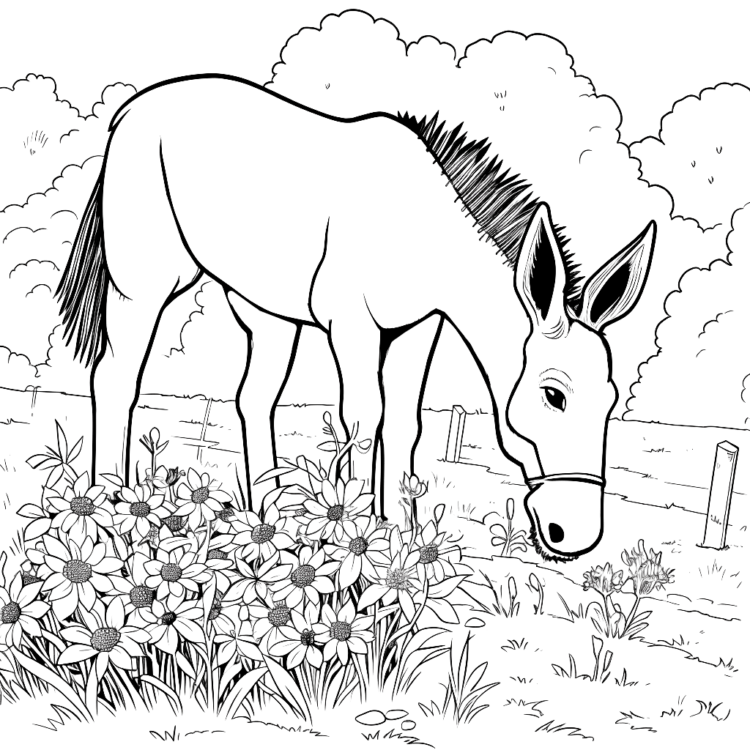 Dibujo para colorear de burro de granja