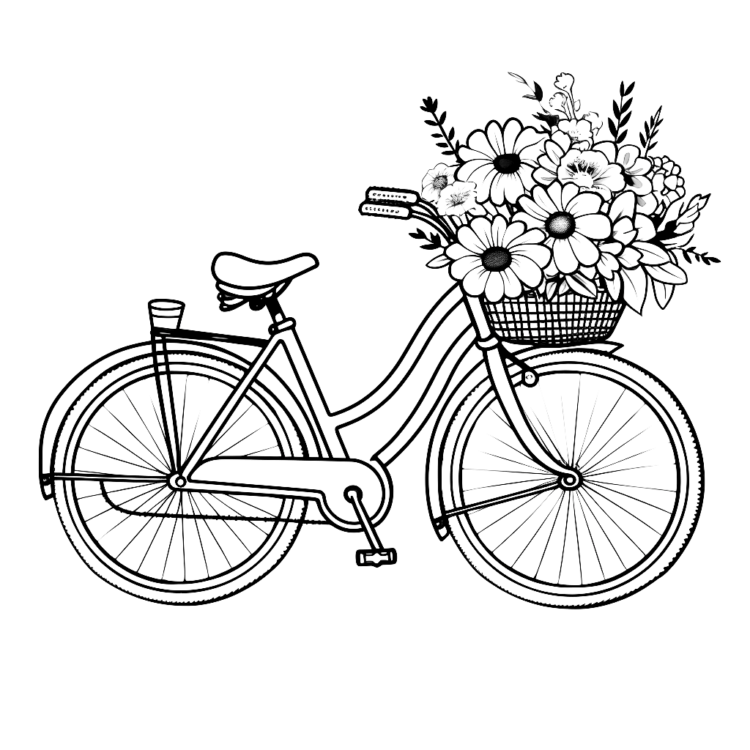 Dibujo para colorear flores y bicicleta