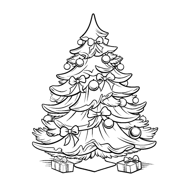 Decorated Christmas tree coloring page